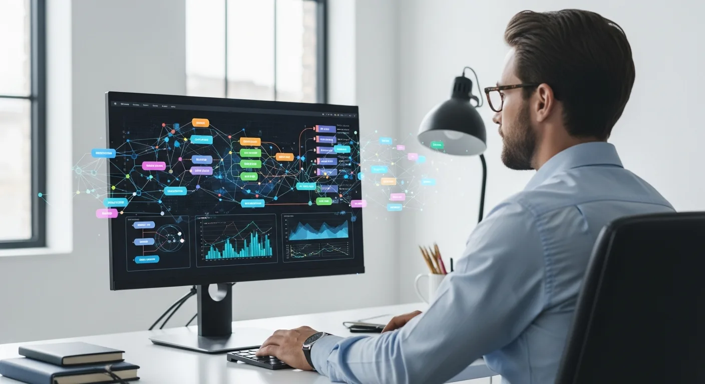 A designer using an api graphic connection to generate complex data visualizations on a high-resolution monitor.