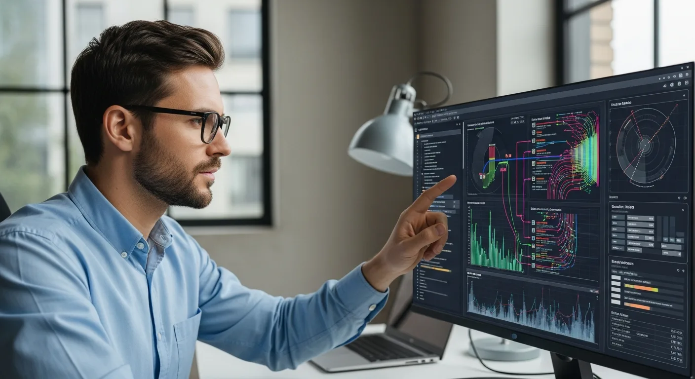 A professional developer monitoring an api rate limit dashboard on a high-tech computer monitor.