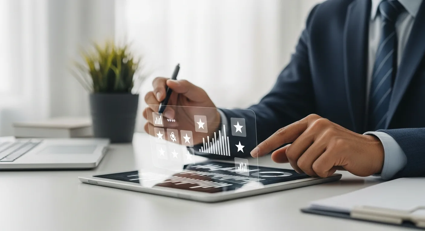 A professional analyzing a crm loyalty program dashboard on a tablet to improve customer retention strategies.