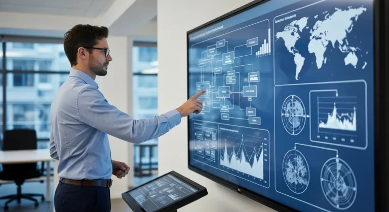 A professional analyzing data trends using customer journey analytics software to optimize business growth strategy.