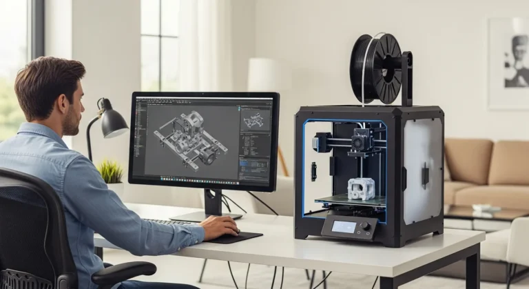 A professional comparing the best free cad software for 3d printing on a high-resolution desktop monitor.