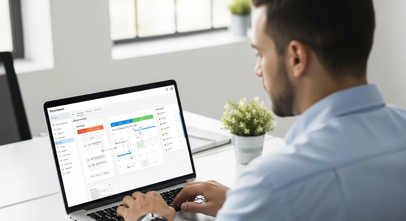 A professional using modern leave management software on a laptop to streamline business operations.