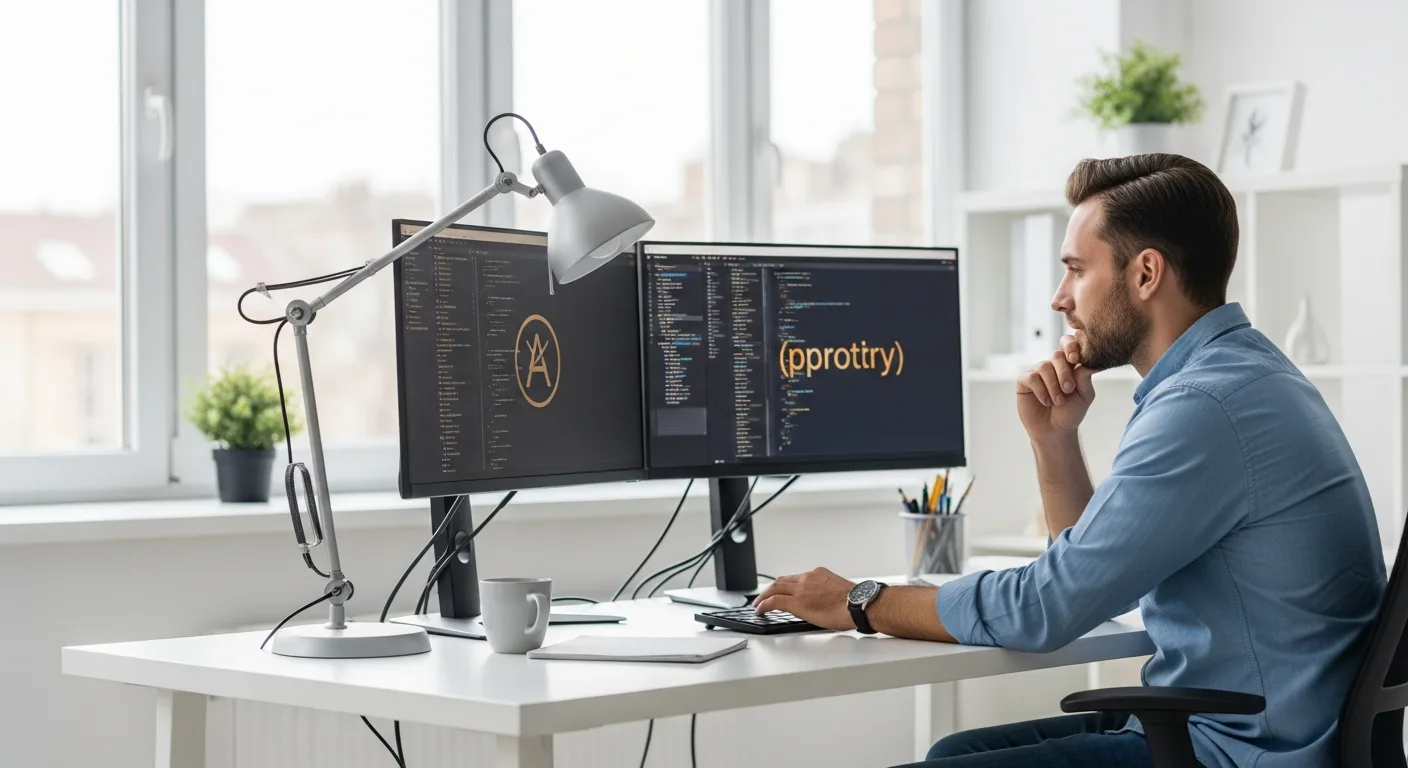 A professional comparison of open source vs patented software models displayed on a developer's workstation.