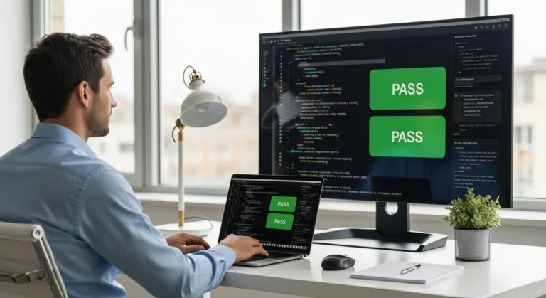 A developer evaluating the best python testing framework options on a high-resolution computer monitor.