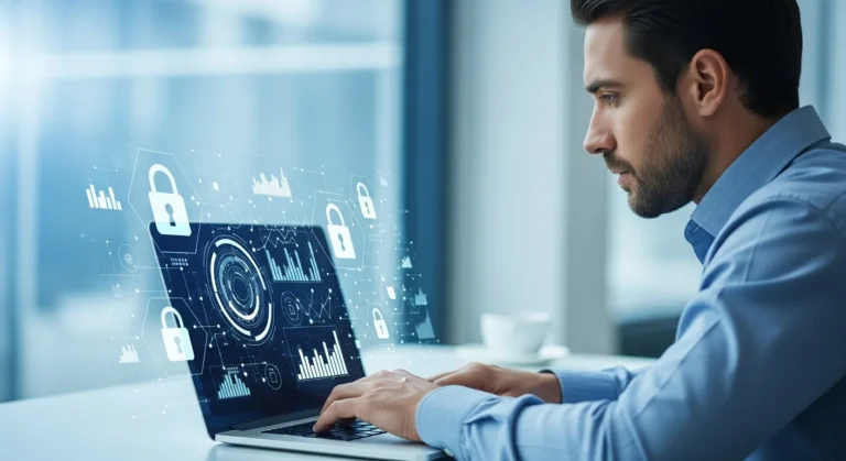 A professional developer managing a rapid api key on a secure dashboard for seamless software integration.