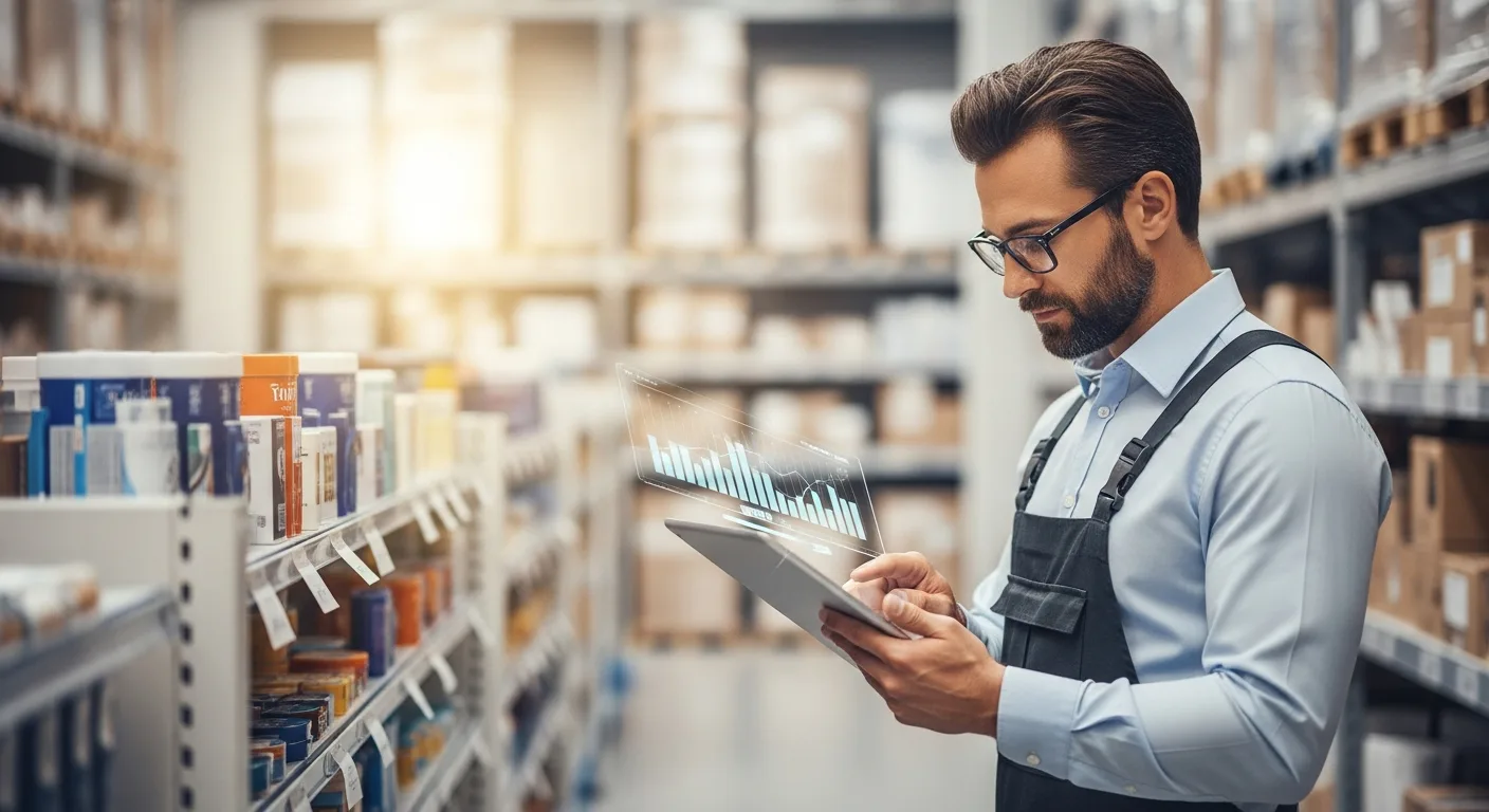 Modern retail ERP software interface displaying real-time inventory data for optimized 2026 warehouse management.