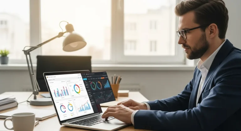 A professional analyzing data on seo software to scale business growth and monitor digital marketing performance.