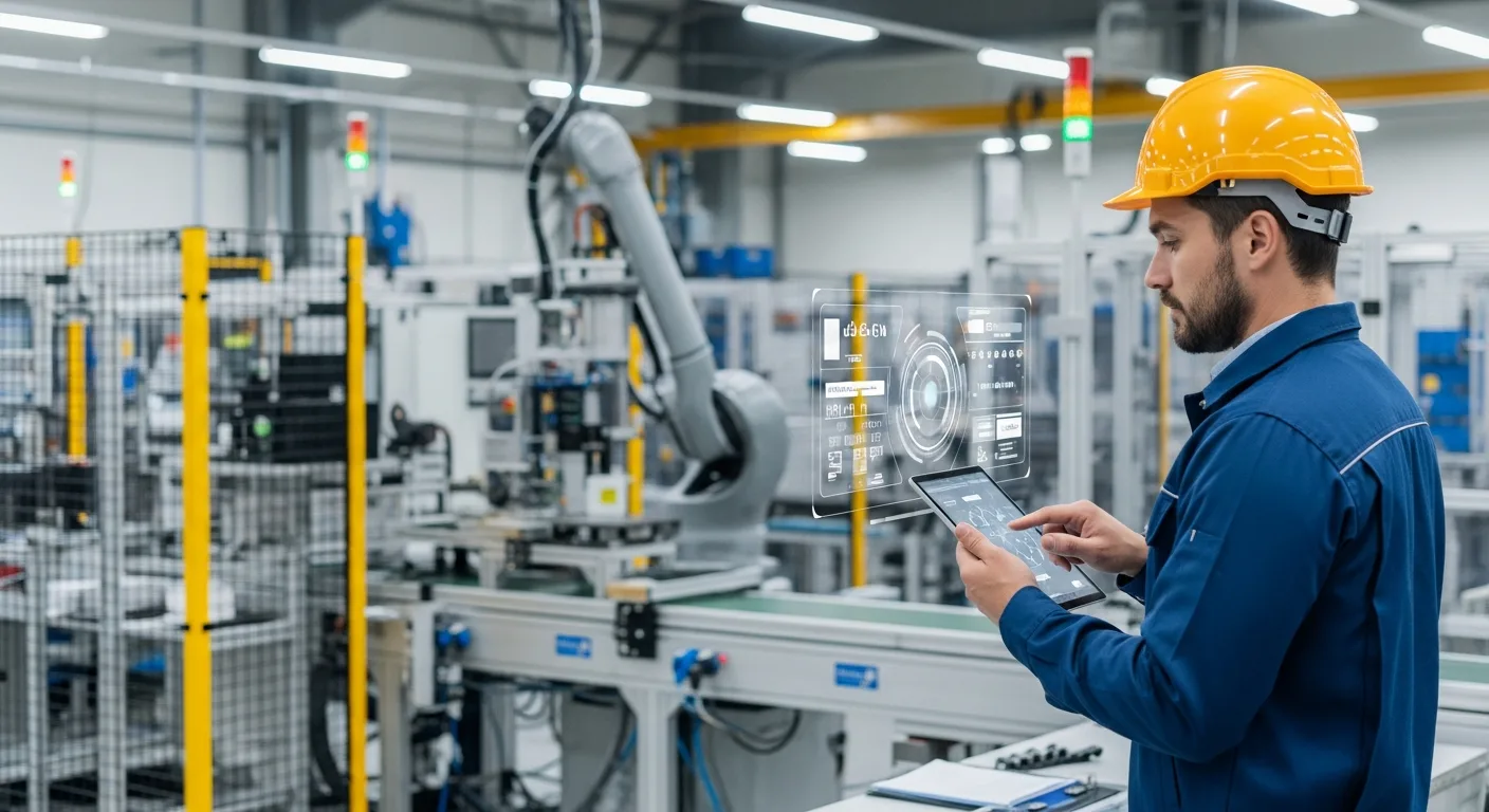 An engineer comparing data modules on a tablet to identify the best erp software for manufacturing.