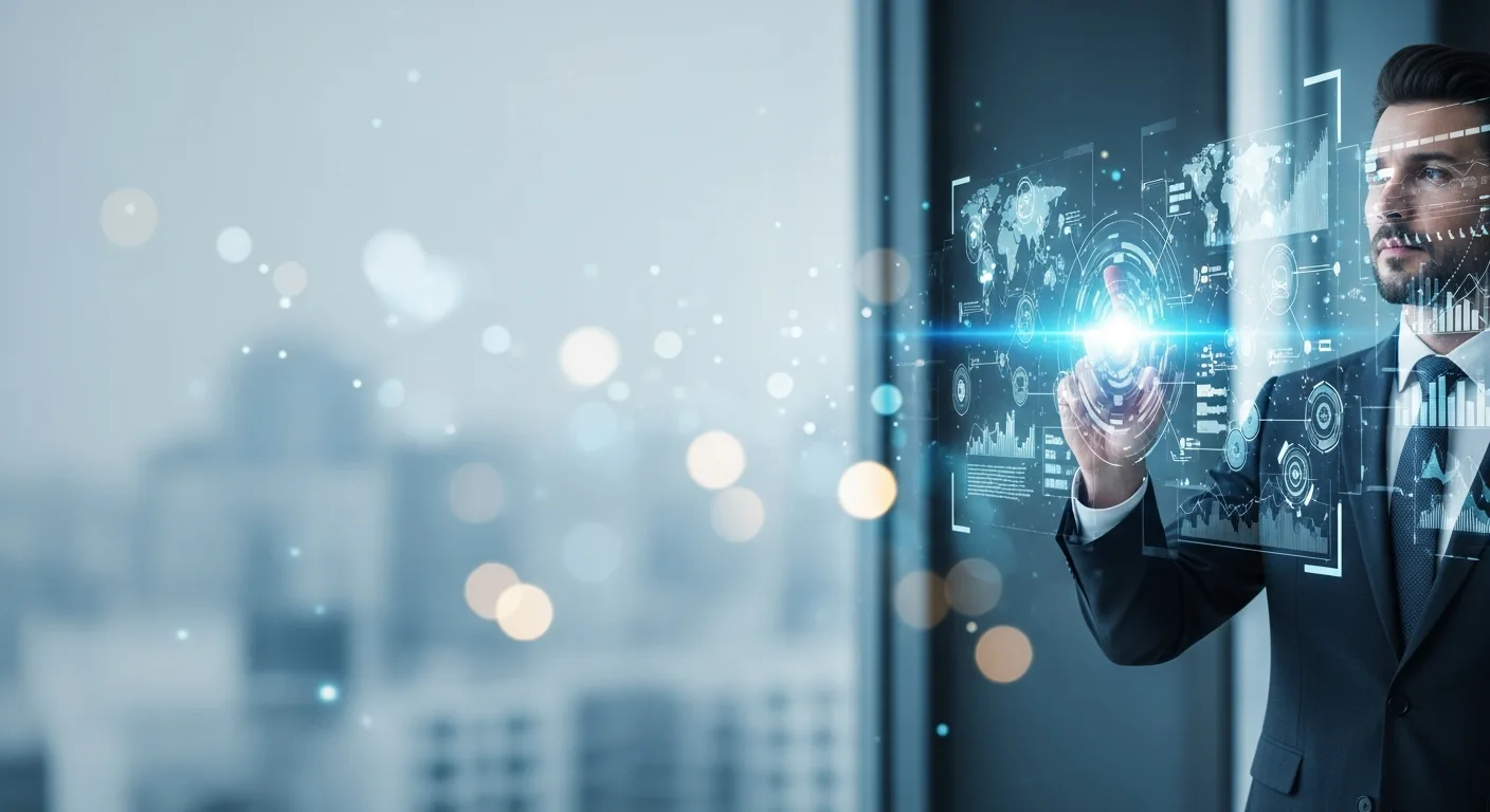 Businessman analyzing a digital dashboard representing seamless crm erp integration for modern business growth.