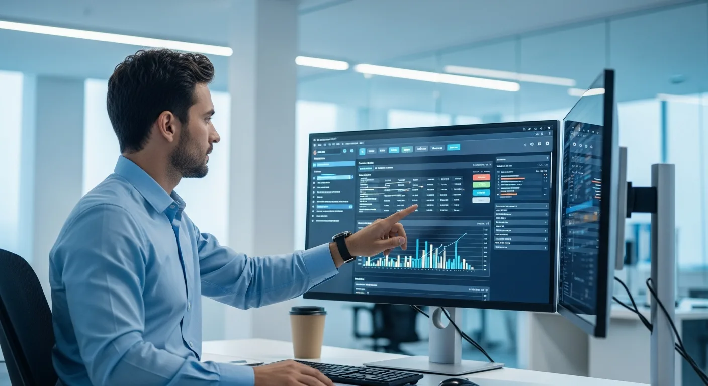 A professional man reviewing data on a custom ERP dashboard to optimize business efficiency and scalability in 2026.