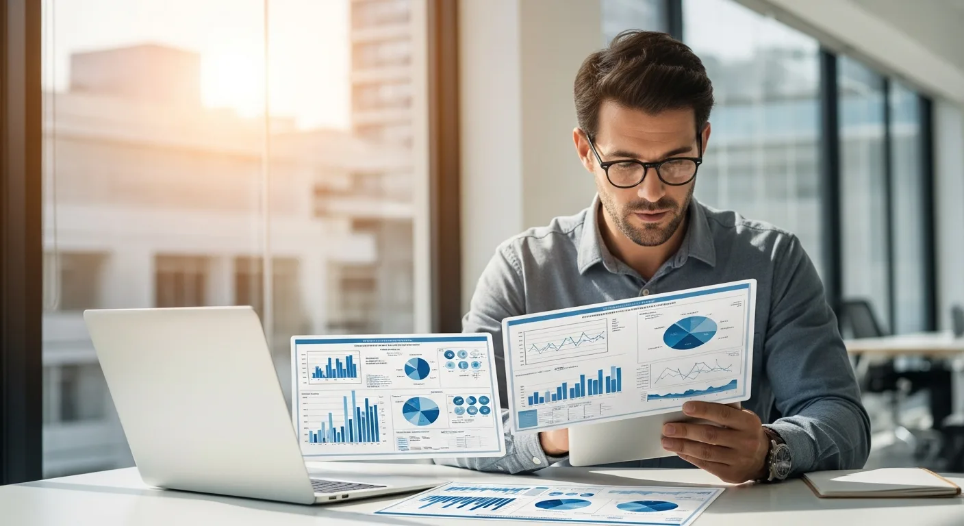 Professional man reviewing erp crm data visualizations on a tablet to optimize business growth.