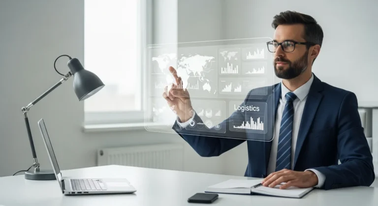 Professional analyzing data growth charts using custom erp development services in a modern 2026 office setting.