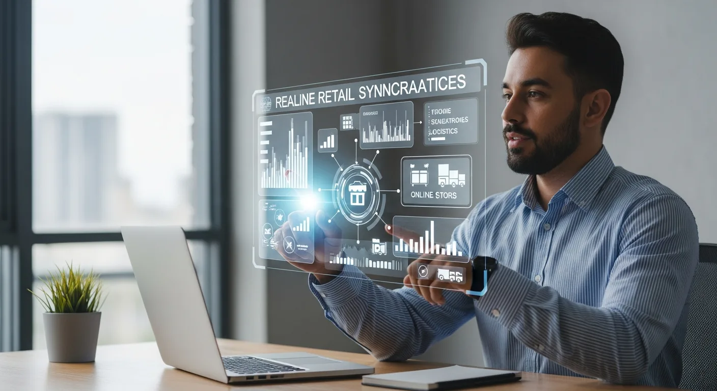 A digital visualization of erp ecommerce integration syncing retail data across a global network in 2026.