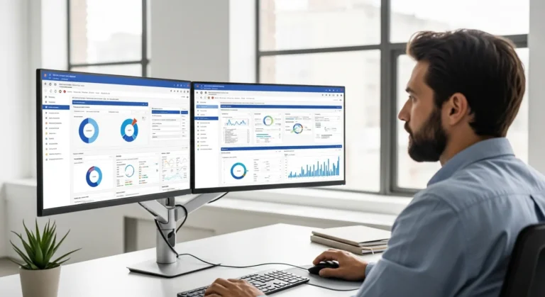 A professional building erp experience at a modern workstation to enhance their career growth trajectory.