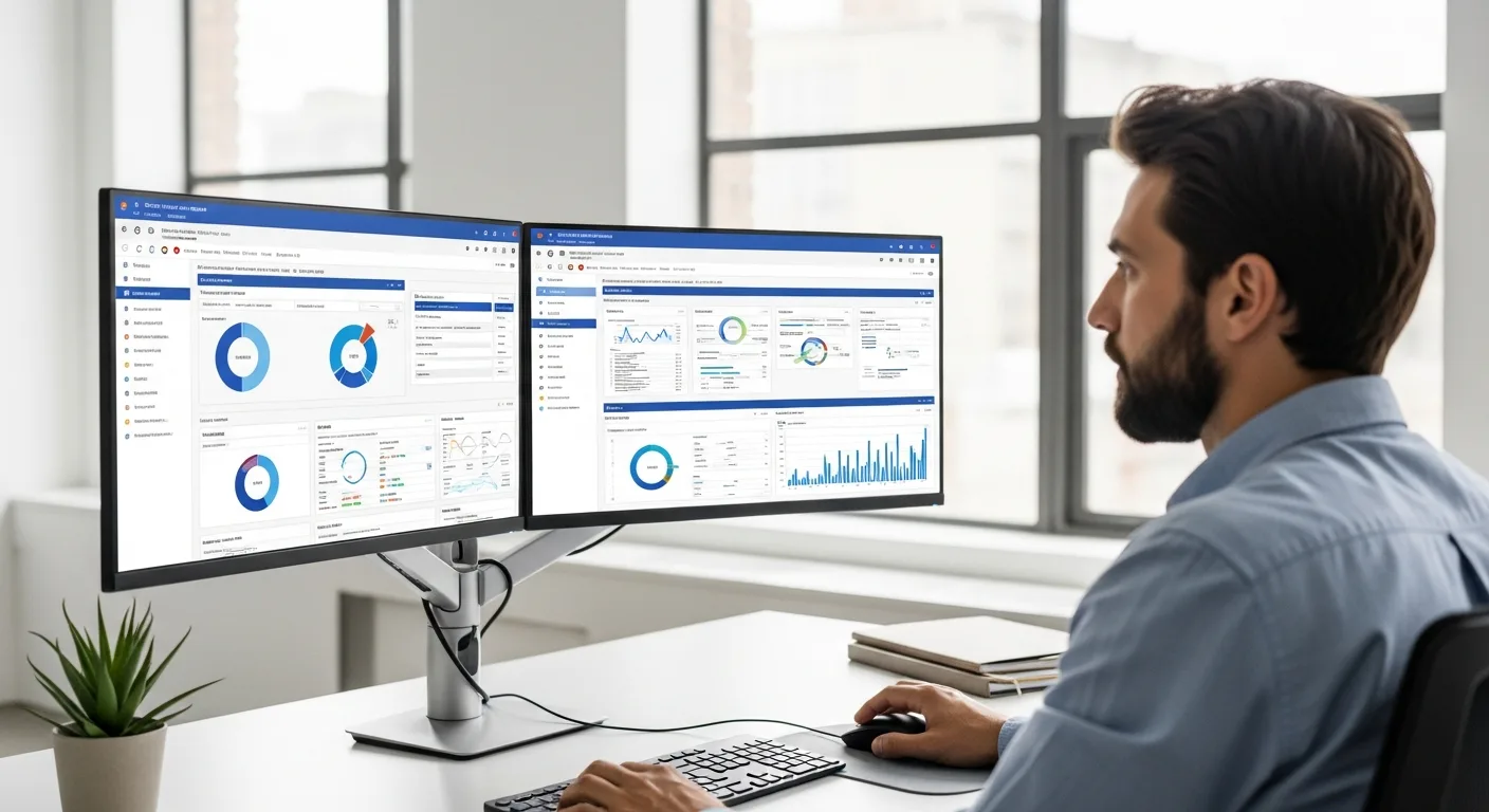 A professional building erp experience at a modern workstation to enhance their career growth trajectory.