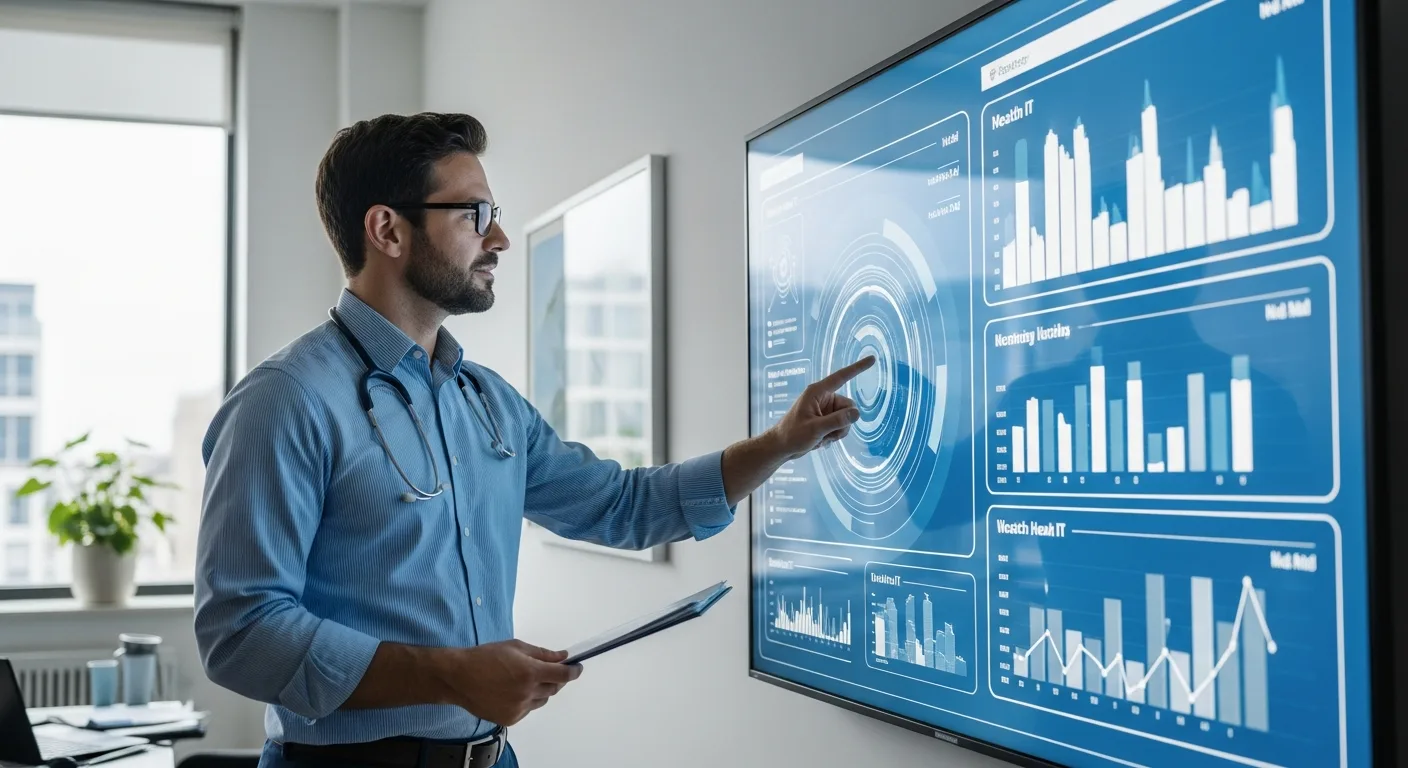 Professional from ERP International LLC analyzing federal health IT data on a modern digital interface.