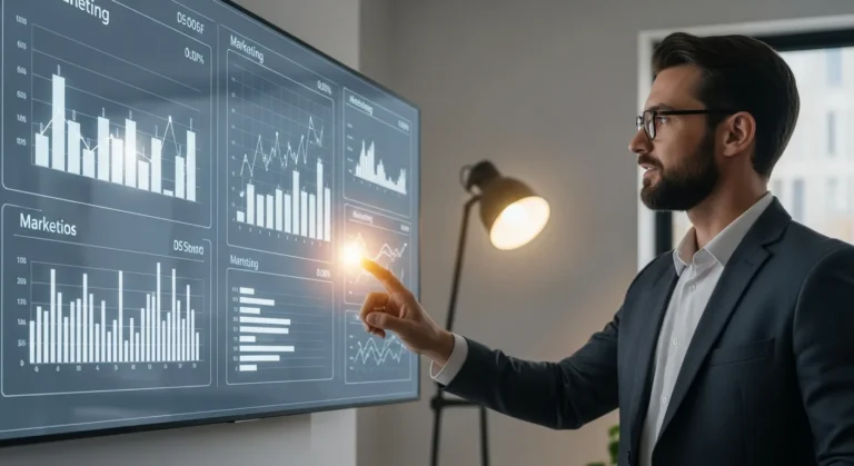 A professional data dashboard analyzing high-converting erp keywords for 2026 enterprise software marketing.