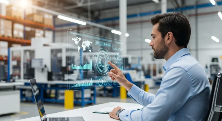 A digital interface comparing erp/mrp systems for modern manufacturing and resource planning in 2026.