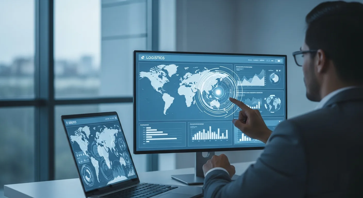 A professional analyzing erp procurement data on a digital dashboard to optimize modern supply chain logistics.