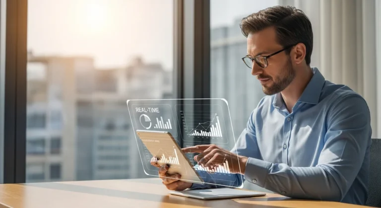 Modern digital dashboard displaying erp sap business one analytics for a scaling global enterprise.
