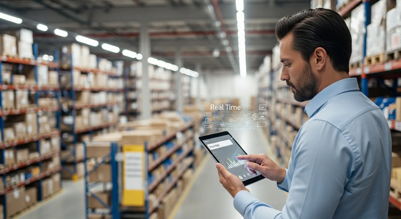 A professional man reviewing logistics data on a tablet to optimize erp supply chain management for higher profitability.