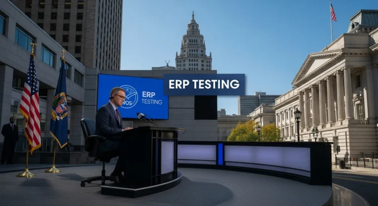 Professional performing critical erp testing on a modern interface to protect business operations in 2026.