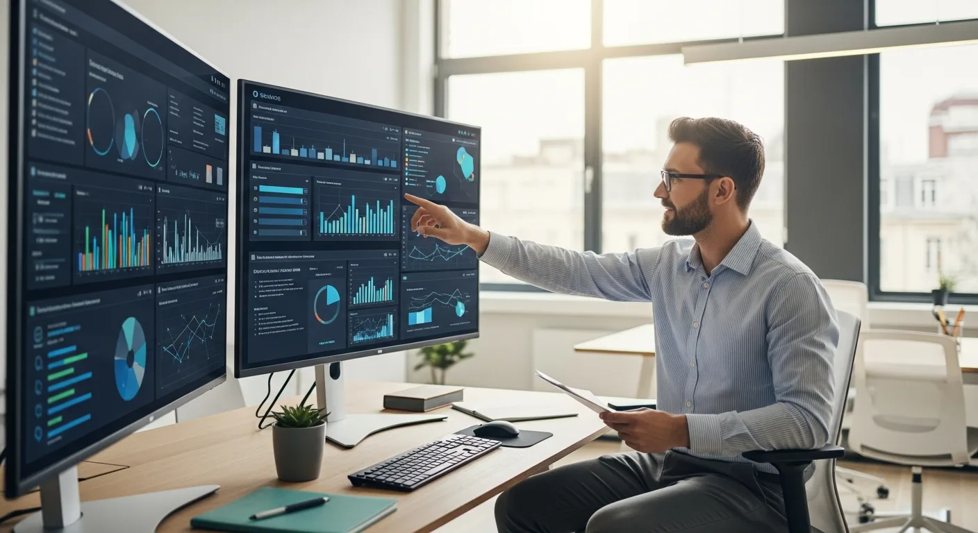 A professional man reviewing software options to select the right erp vendor for business growth.