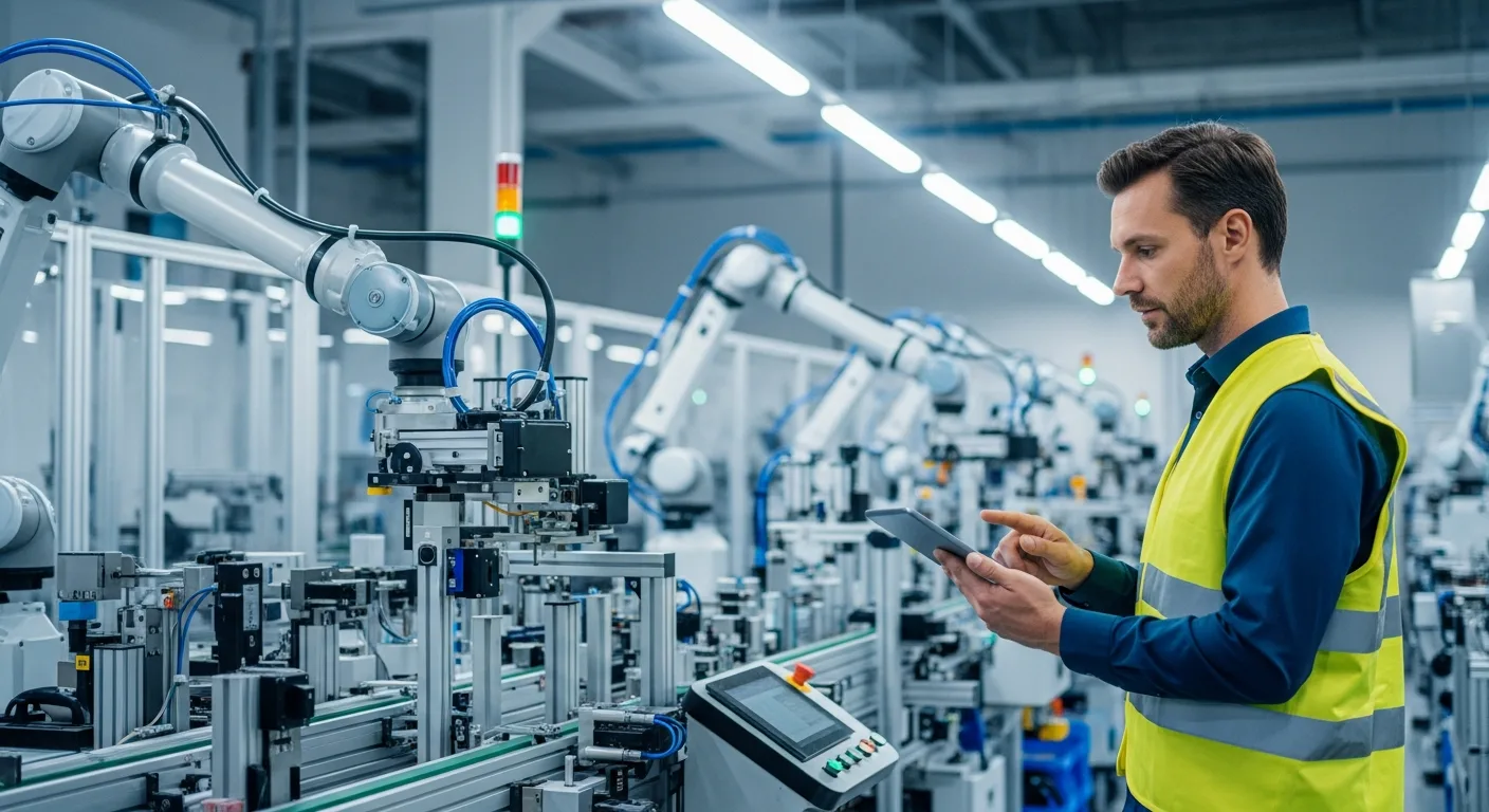 A professional using manufacturing erp systems on a digital tablet to optimize production on a modern factory floor.