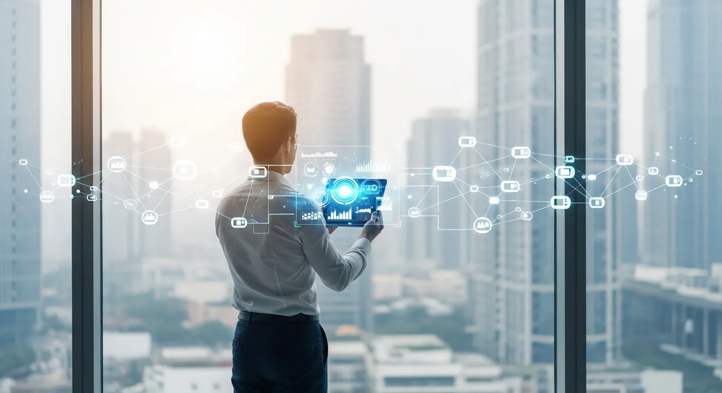 A professional man analyzing a cloud-based dashboard to manage business growth using saas erp.