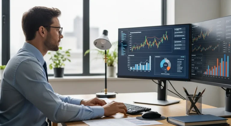 A professional analyzing data on the Sage Group ERP platform to optimize mid-market business growth in 2026.