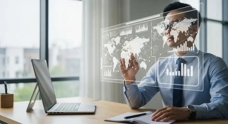Leading SAP ERP companies market share visualization for 2026 on a futuristic digital dashboard.