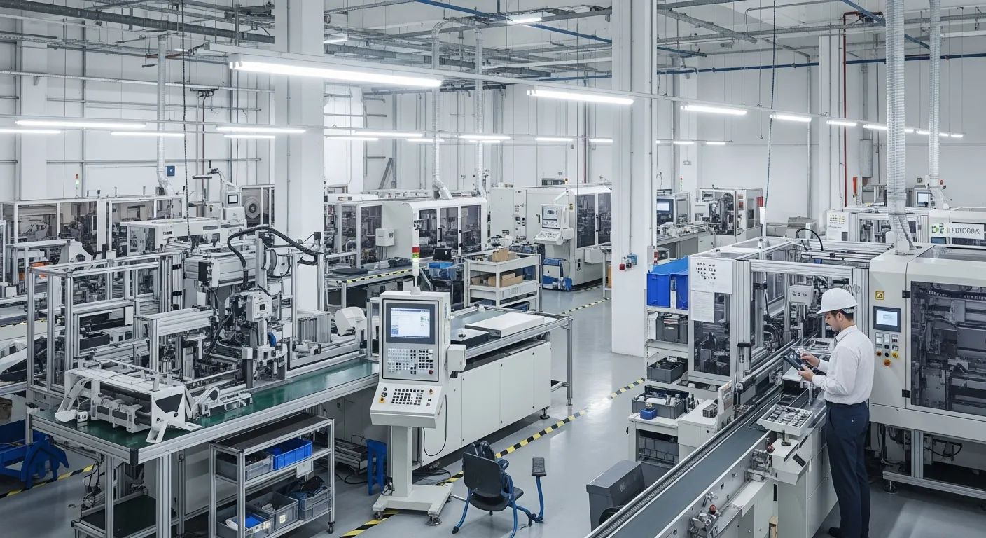 Professional monitoring a system ERP MRP dashboard in a high-tech manufacturing facility for improved efficiency.